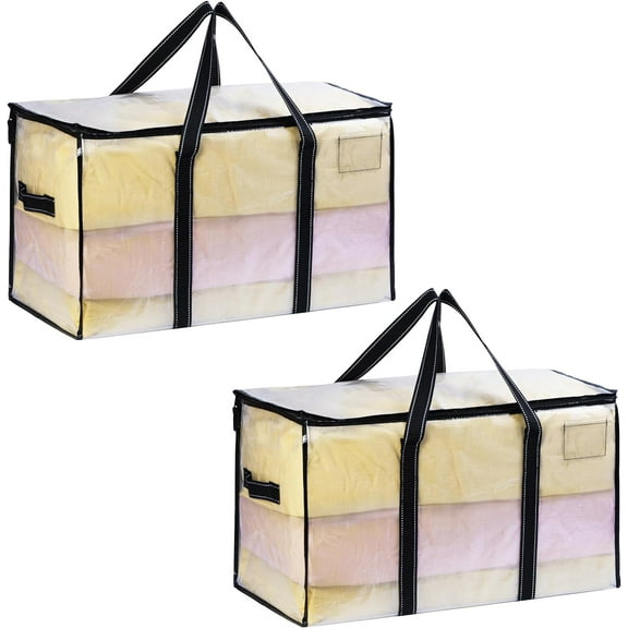 VENO 2 Pack Moving Bags, Moving Supplies, Moving Boxes, College Packing Storage Boxes with Lids Alternative, Dorm Space Saving Foldable Heavy-Duty Large Tote with Window, Zipper (Clear)