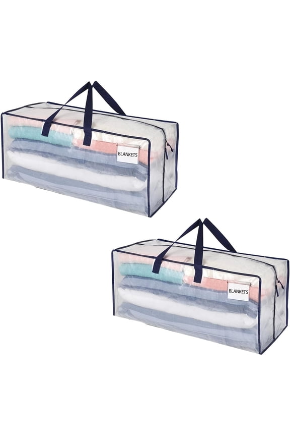 2 Pack Moving Bags w/Backpack Straps, Moving Supplies, Moving Boxes, College Packing Storage Boxes with Lids Alternative, Heavy Duty, Extra Large, Sturdy Handles, Zippers (Clear)