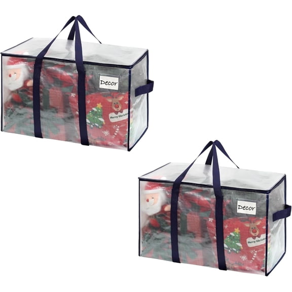 VENO 2 Pack XL Heavy Duty Foldable Christmas Storage Bins W/Lids Packing Moving Storage Zipper Bag W/ Reinforced Structure Alternative to Moving Box (Clear)