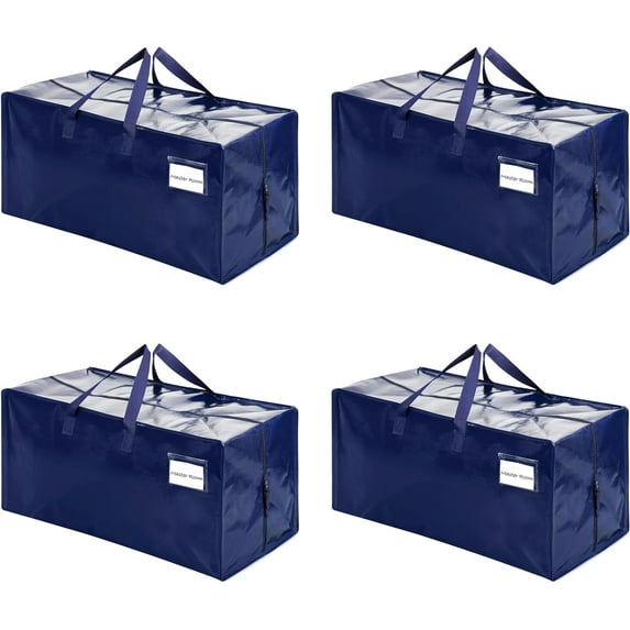 VENO 4 Pack Heavy Duty XL Foldable Moving Zipper Bag W/ Backpack Straps Alternative to Moving Box (Blue)