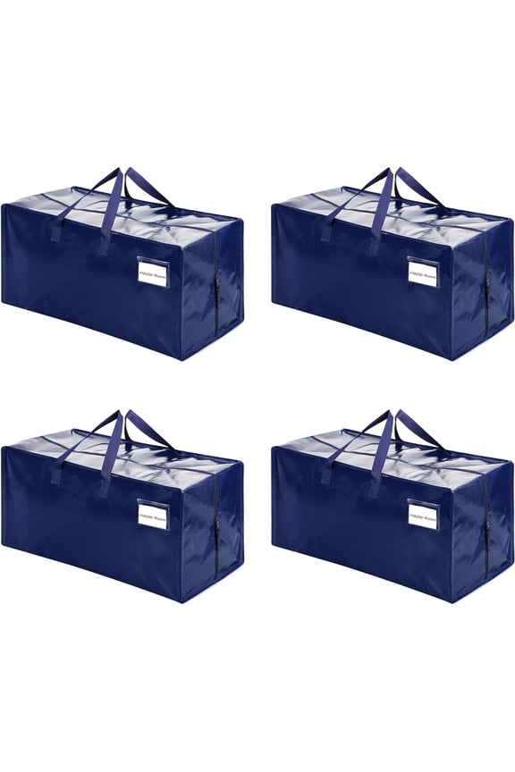 4 Pack Heavy Duty XL Foldable Moving Zipper Bag W/ Backpack Straps Alternative to Moving Box (Blue)