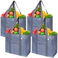 thumbnail image 1 of VENO 4 Pack Reusable Grocery Shopping Bag, Bags for Shopping Cart with Hard Bottom to Stand, Foldable, Multi-Purpose Heavy-Duty Tote, Daily Utility Bag, Sustainable (Gray), 1 of 8