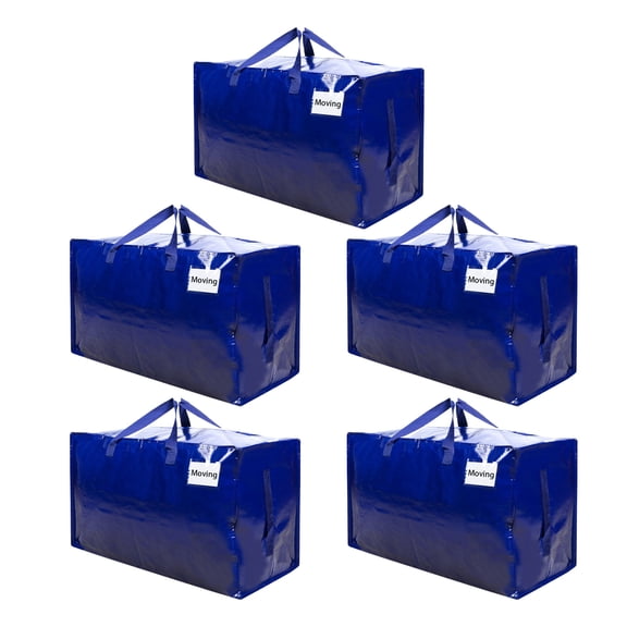 VENO 5 Pack Moving Bags, Moving Supplies, Moving Boxes, College Packing Storage Boxes with Lids Alternative, Heavy Duty Dorm Organizer Tote, Extra Large, Sturdy Handles, Zipper (Blue)