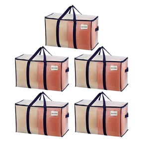 VENO 5 Pack XL Heavy Duty Foldable Dorm Closet Storage Bins W/Lids Packing Moving Storage Zipper Bag W/ Reinforced Structure Alternative to Moving Box (Clear)