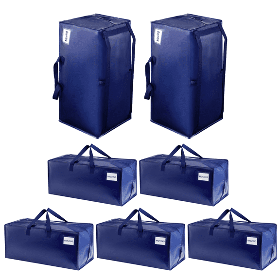 VENO 7 Pack Heavy Duty XL Foldable Moving Zipper Bag W/ Backpack Straps Alternative to Moving Box (Blue)