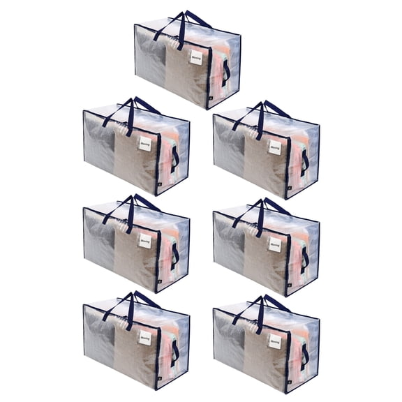 VENO 7 Pack Moving Bags, Moving Supplies, Moving Boxes, College Packing Storage Boxes with Lids Alternative, Heavy Duty Dorm Organizer Tote, Extra Large, Sturdy Handles, Zipper (Clear)