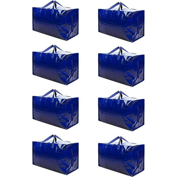 VENO 8 Pack Moving Bags, Moving Supplies, Moving Boxes, College Packing Storage Boxes with Lids Alternative, Heavy Duty Dorm Organizer Tote, Holiday Storage Extra Large, Sturdy Handles, Zipper (Blue)