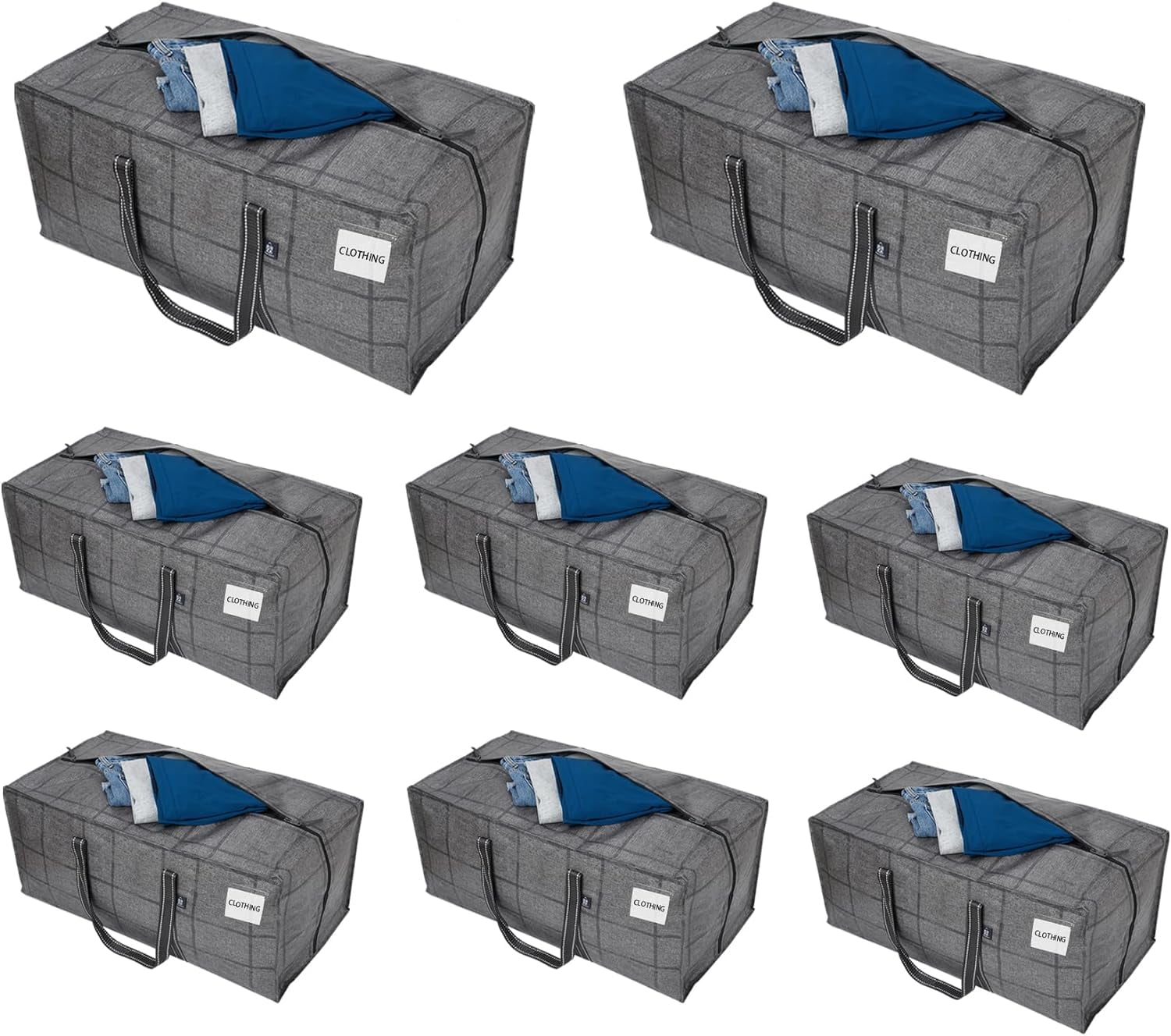VENO 8 Pack Moving Bags Plastic Storage Totes Clothes Organization Large W Lid/Zipper. Packing