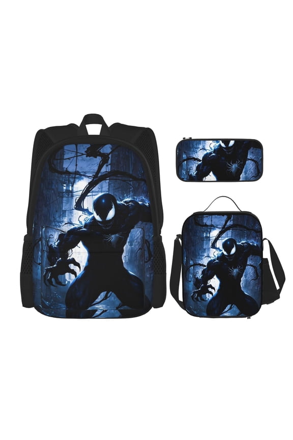 VENOM Backpack Lunch Bag Pen Bag Cartoon Backpack Adjustable Shoulder Backpack Gift for Fans