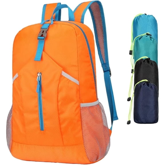 VENSIO-25L Foldable Water-Resistant Hiking Backpack, Lightweight Sports Daypack for Camping Travel, Compact Carry-On, Black-orange-