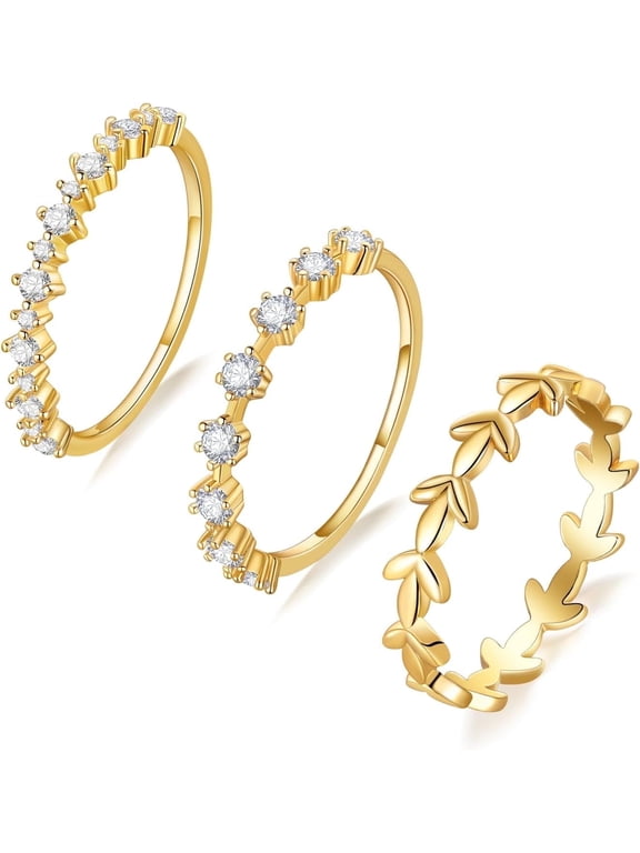 3PCS Stackable Gold Rings for Women 1mm 14K Gold Plated Dainty Thin Pinky Rings Non Tarnish CZ Band Stacking Thumb Knuckle Ring-5-goldb