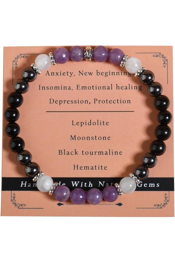 -Anxiety Relief Empath Protection Healing Stone Bracelet for Women, 6mm Natural Stone Beads with Double Elastic String, 18cm-newbeginning-