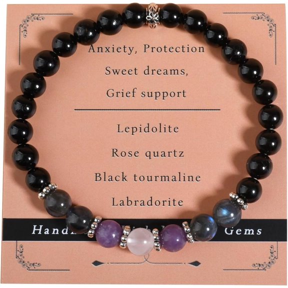 VENSIO-Anxiety Relief Empath Protection Healing Stone Bracelet for Women, 6mm Natural Stone Beads with Double Elastic String, 18cm-protection-