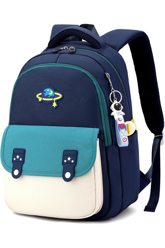 -Backpack for School, Elementary School Backpack with Astronaut Pendant, A01-Dark Blue-green-