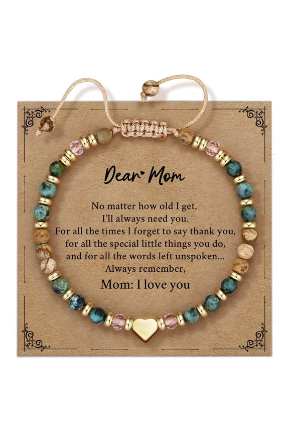 -Best Friend Heart Bracelet with Natural Stones, Friendship BFF Bracelet for Women, Adjustable Turquoise and Jasper Jewelry Gift-dearmom-