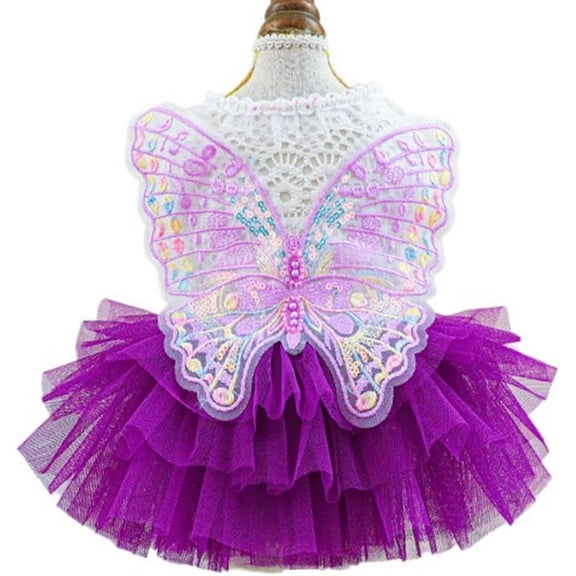 VENSIO-Butterfly Dog Dress with Pink Tutu Funny Dog Clothes with Wing Puppy Dress Small Dog Pet Butterfly Costume Cat Outfit Halloween Birthday-purple-x