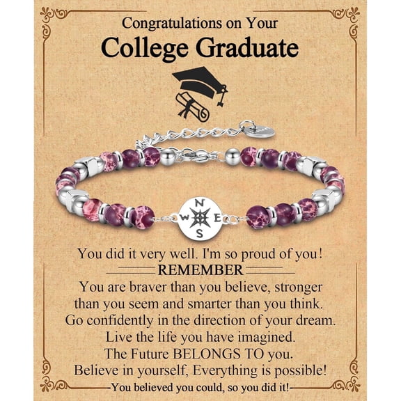 VENSIO-Class of 2025 Graduation Gifts for Her, Compass Bracelet with Natural Stone, Meaningful Jewelry for High School or College Grad-college-
