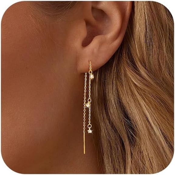 VENSIO-Dainty Pearl Drop Earrings for Women, Cubic Zirconia Long Chain Dangle Earrings, Hypoallergenic Gold Wedding Jewelry for Brides-longearrings-