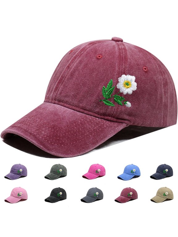 Flower Baseball Hat Baseball Cap Funny Trucker Hats for Women Cute Distressed Ball Caps Ponytail Hat-winered-