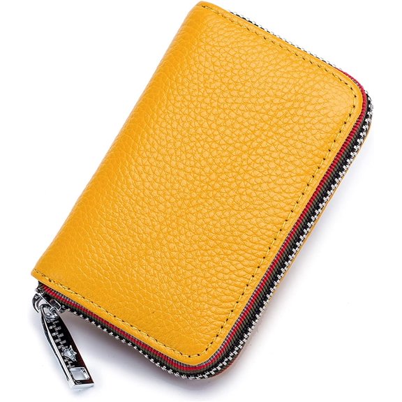 VENSIO-Genuine Leather RFID Credit Card Holder for Women and Men, Small Zipper Card Wallet with 12 Card Slots, Yellow-yellow-