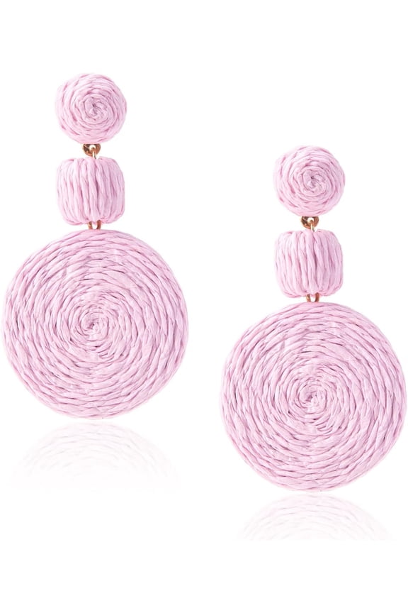 -Handwoven Raffia Round Drop Earrings for Women, Boho Ball Statement Earrings, Summer Beach Vacation Jewelry-d-