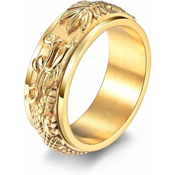VENSIO-Men’s Rings Dragon Sculpture Ring Anxiety Fidget Ring Spinner Ring Stainless Steel Rings for Men-gold-8