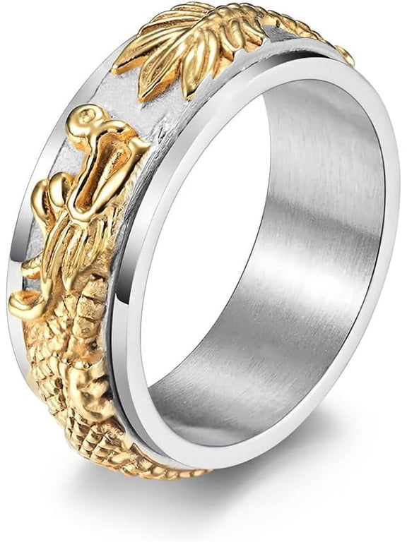 Men’s Rings Dragon Sculpture Ring Anxiety Fidget Ring Spinner Ring Stainless Steel Rings for Men-multicolour-8