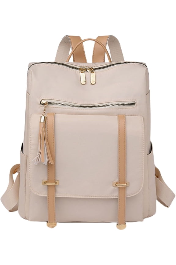 -Mini Travel Backpack Purse for Women, Lightweight Nylon Waterproof Backpack Purse, Small Personal Item Bag for Travel and Daily Use, Black-beige-