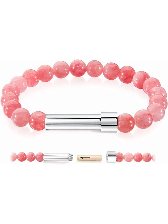 -Natural Stone Wish Bracelet with Stainless Steel Capsule - Secret Message Stretch Beaded Bracelet for Women Spiritual Jewelry Gift-pinkjade-