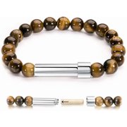 VENSIO-Natural Stone Wish Bracelet with Stainless Steel Capsule - Secret Message Stretch Beaded Bracelet for Women Spiritual Jewelry Gift-tigerseye-