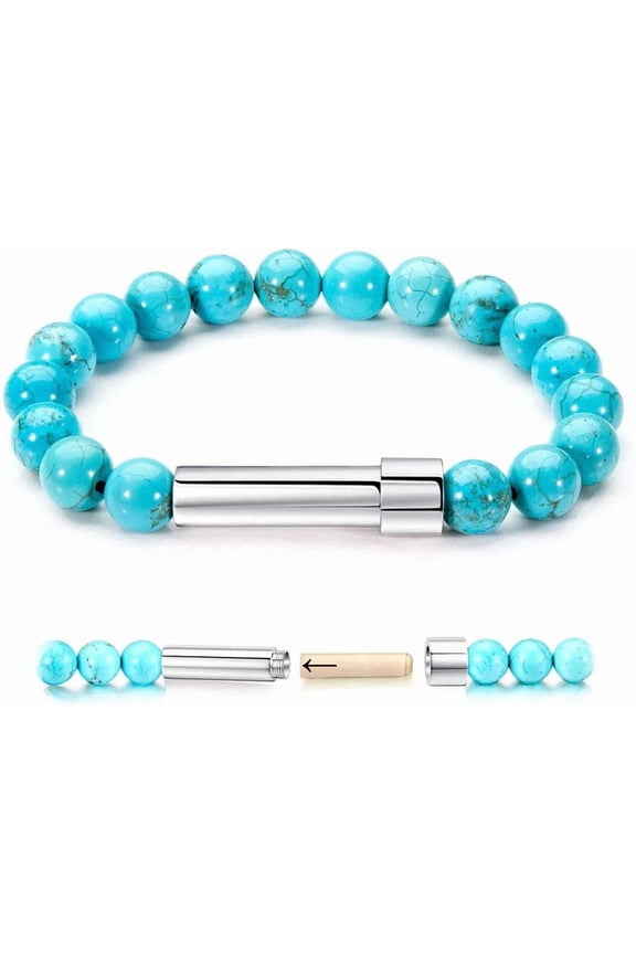 -Natural Stone Wish Bracelet with Stainless Steel Capsule, Secret Message Stretch Beaded Bracelet for Women, Spiritual Jewelry Gift-turquoise-