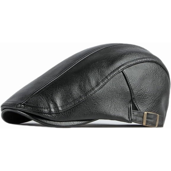 VENSIO-Newsboy Hats for Men Leather Ivy Flat Cap Gatsby Driving Cabbie Beret Vintage Irish Cap Adjustable-black-onesize