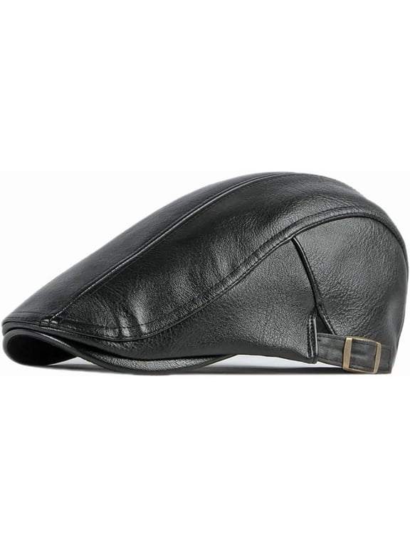 -Newsboy Hats for Men Leather Ivy Flat Cap Gatsby Driving Cabbie Beret Vintage Irish Cap Adjustable-black-onesize