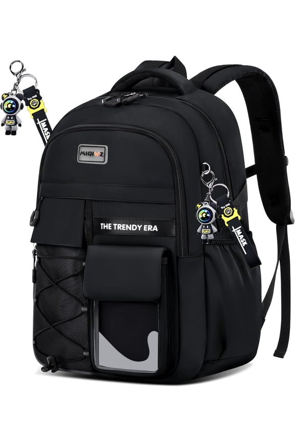 -Student Backpack Encrypted Material Multiple Compartments Large Capacity Water Repellent Backpack with Anti-Theft Pockets for Middle High School-black-medium