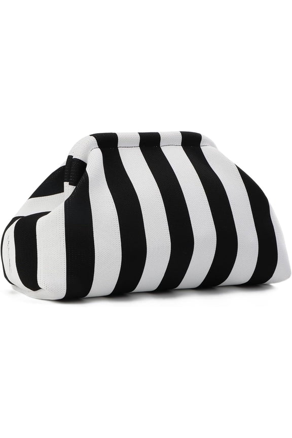 -Summer Beach Clutch Purses for Women Woven Crochet Handbags Dumpling Clutch Ruched Cloud Purse Casual Colorblock Bag-black&white-