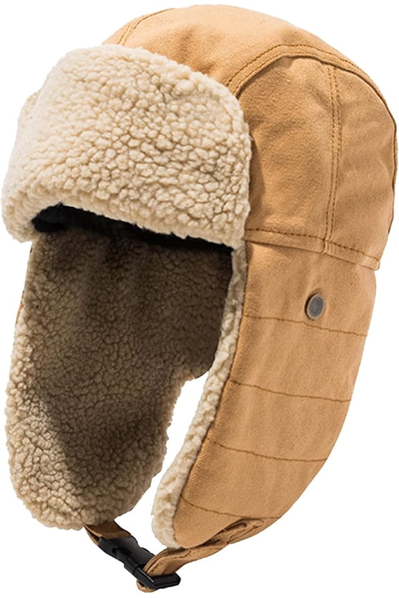 -Unisex Winter Hat with Ear Flaps, Cotton Trapper Hat Aviator Windproof Ski Cap, Faux Fur Liner, Buckle Closure, Ushanka Outdoor-khaki-medium