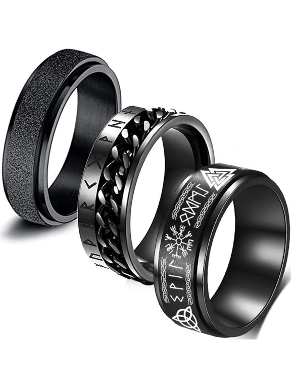 Viking Spinner Rings for Men, 3-Pack Release Anxiety and Embrace Your Inner Warrior with Stylish, Functional and Durable Jewelry, Black-9-black(3pcs)