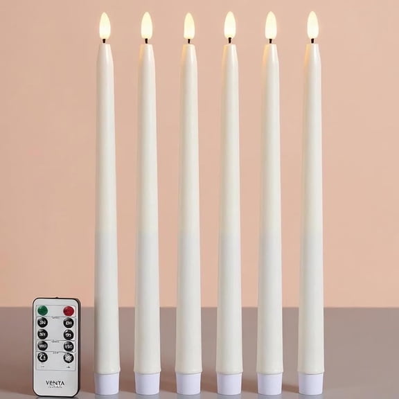 Set of 6 Flameless Taper Candles with Remote | 14-Inch Ivory LED Candlesticks with Timer | Realistic Flickering Light for Wedding Centerpieces, Dinner Table & Home Decor