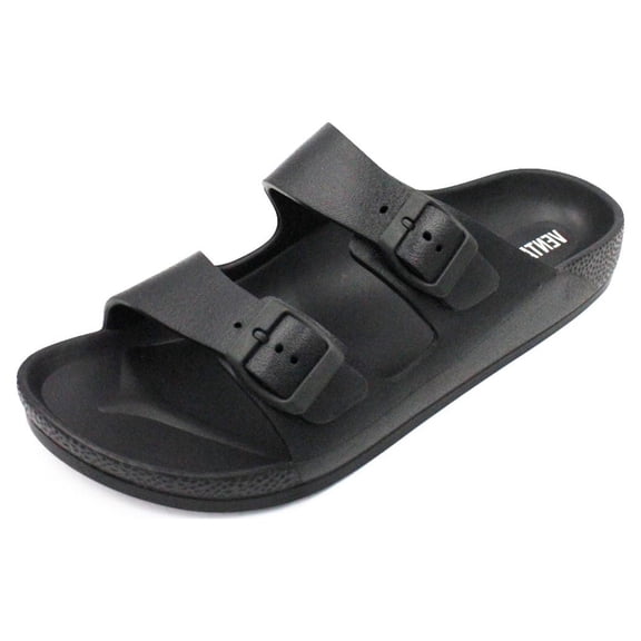 VENTANA Men's Slides Sandals | EVA Lightweight Flexible Shower Shoes Adjustable Double Buckle Sandals | Waterproof Eco-Friendly Summer Sports Strap Sandals For Men