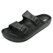 VENTANA Mens Slides Sandals | EVA Lightweight Flexible Shower Shoes Adjustable Double Buckle Sandals | Waterproof Eco-Friendly Summer Sports Strap Sandals For Men