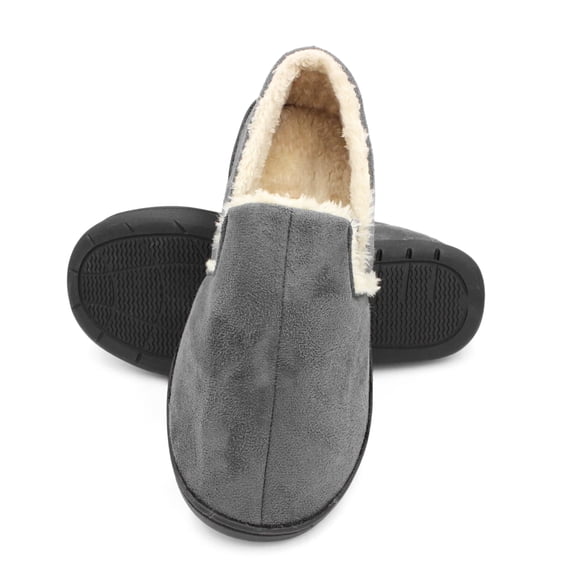 SLM Men's Bedroom Slippers Faux Fur Lined Non Skid House Shoes Warm