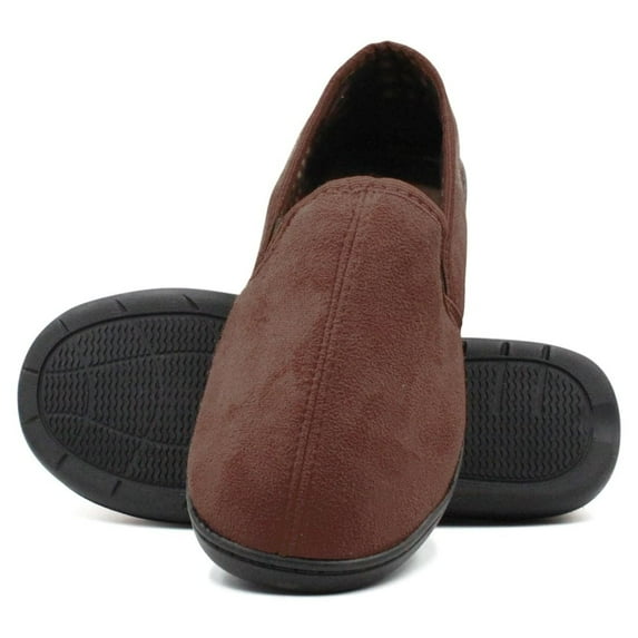 VENTANA Men's Slippers Faux Fur Suede Lined House Shoes Rubber Sole Slip On Indoor Outdoor