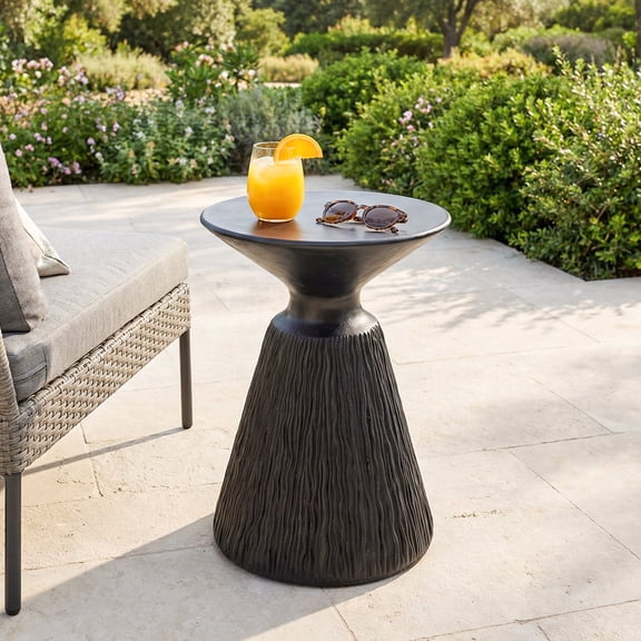 VENTOPY 21" Cylinder Concrete Mushroom Side Table for Garden, Patio, Living room, Black