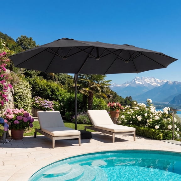 VENTOPYR 12-Rib Double-Sided Patio Umbrella with Crank Handle and Base Kit, Dark gray