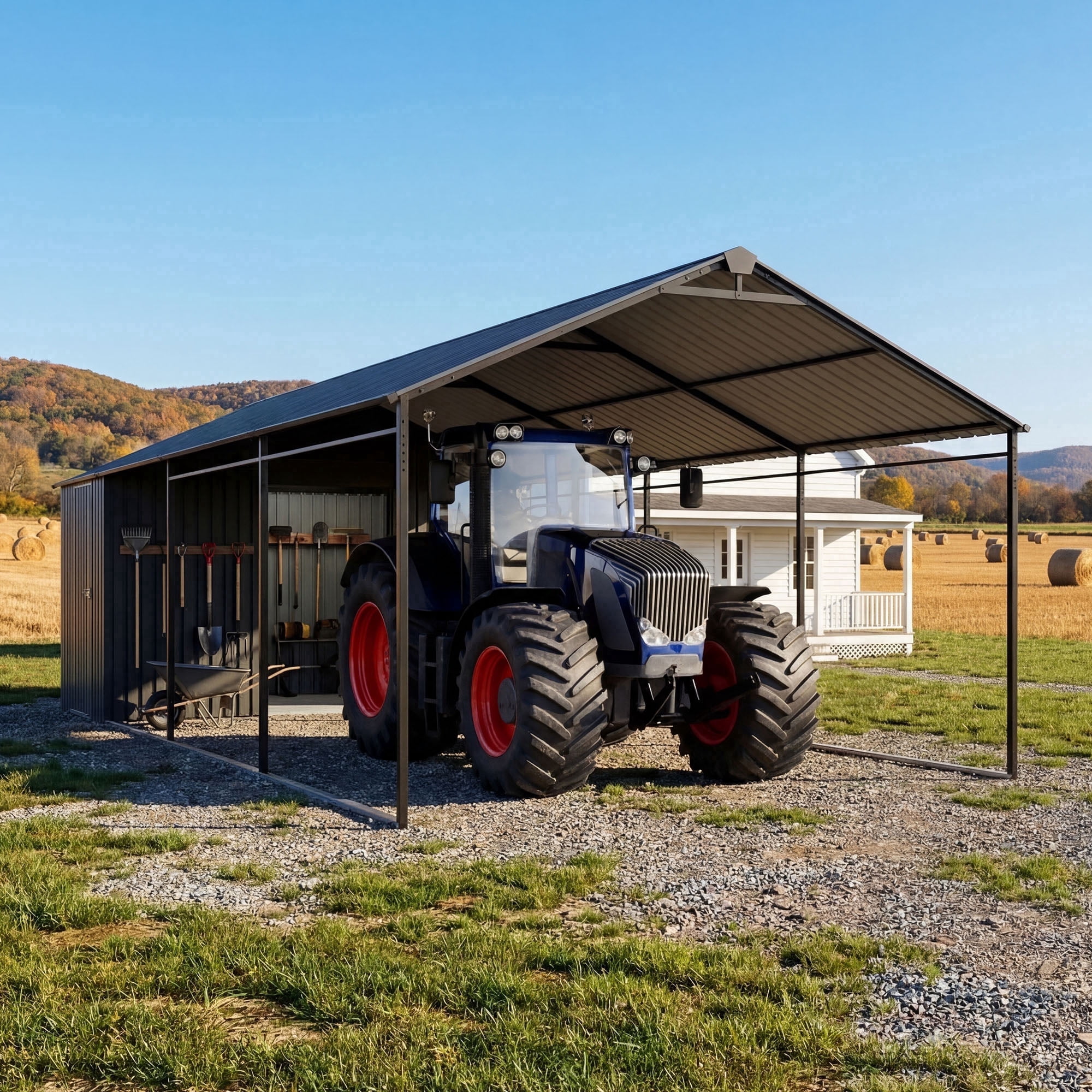 VENTOPYR 12 ft x 25 ft 2-in-1 Carport with Storage Shed, Heavy Duty Steel Frame Car Canopy with 12" x 3" Tool Shed, Dark Gray
