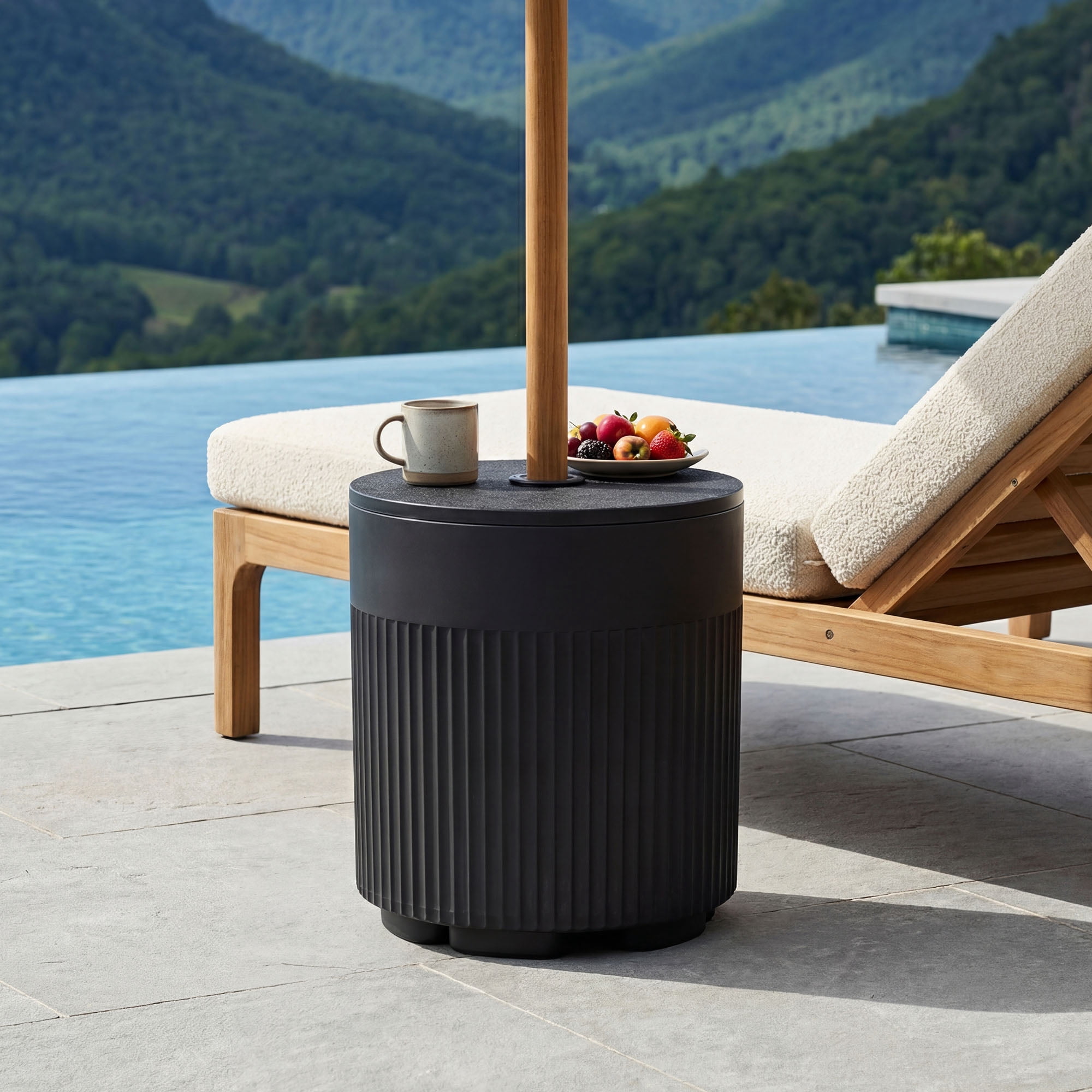 VENTOPYR 14.6" Umbrella Side Table with Water Bag, Weighted Patio Stand for 1.5"-1.9" Poles, Holds 66 lbs – Portable for Outdoor, Black
