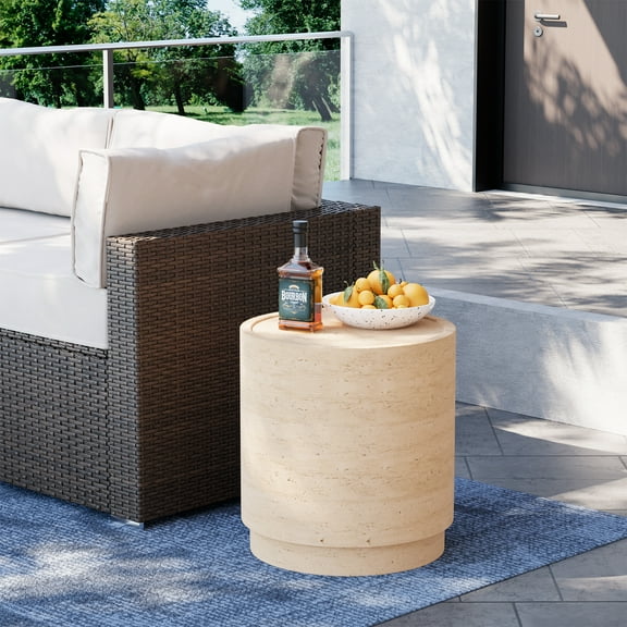 VENTOPYR 14'' Cylinder Outdoor Side Table Table,Concrete Accent Table​​