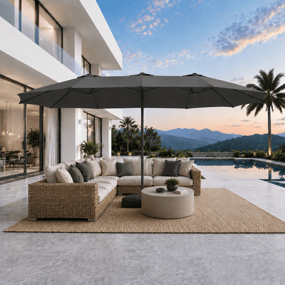 VENTOPYR 15ft Double Sided Patio Umbrella with Base Included, Large Outdoor Umbrella for Garden, Poolside, Dark Gray
