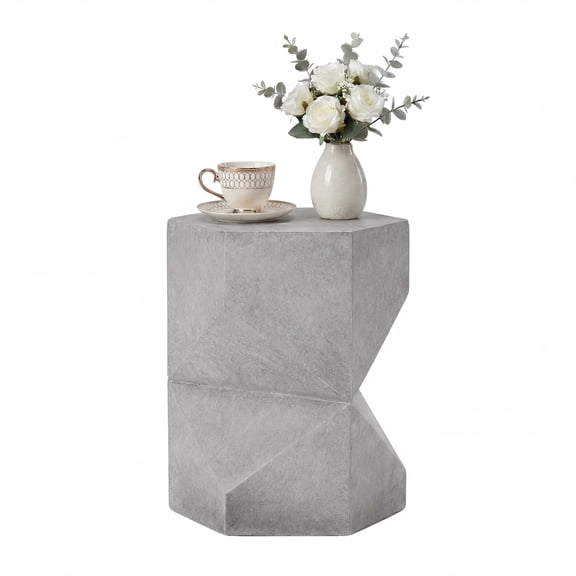 VENTOPYR 17.9" Polygonal Magnesium Oxide Side Table, Unique Geometric Accent End Table for Living Room, Bedroom, Patio, Gray