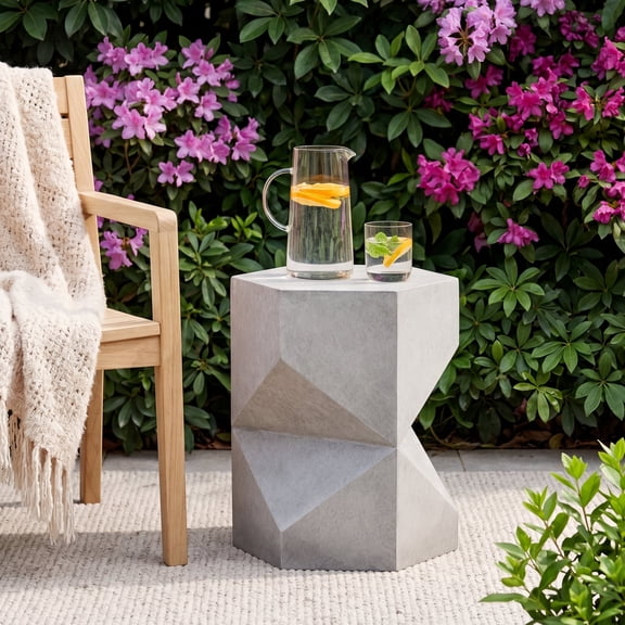 VENTOPYR 17.9" Polygonal Magnesium Oxide Side Table, Unique Geometric Accent End Table for Living Room, Bedroom, Patio, Gray
